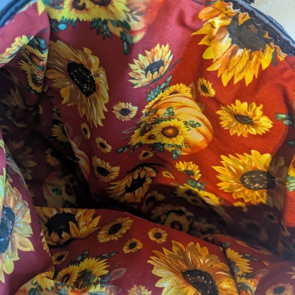 Sunflower Print Denim Jean Purse
